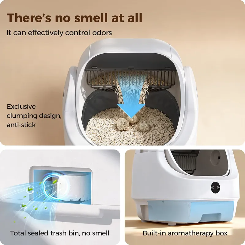 Ellenpent Open-Top Automatic Litter Box, White